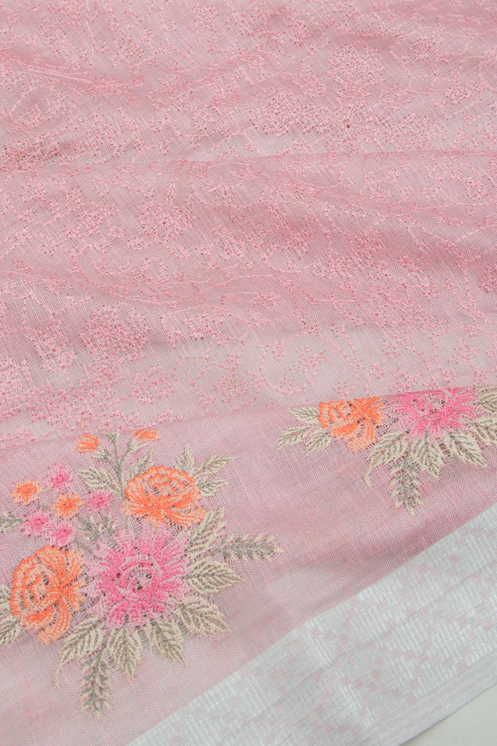Linen Tissue Embroidery Lavender Saree