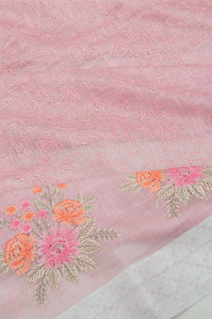 Linen Tissue Embroidery Lavender Saree