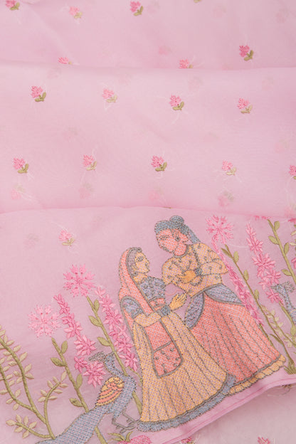 Organza Embroidery Butta Pink Saree