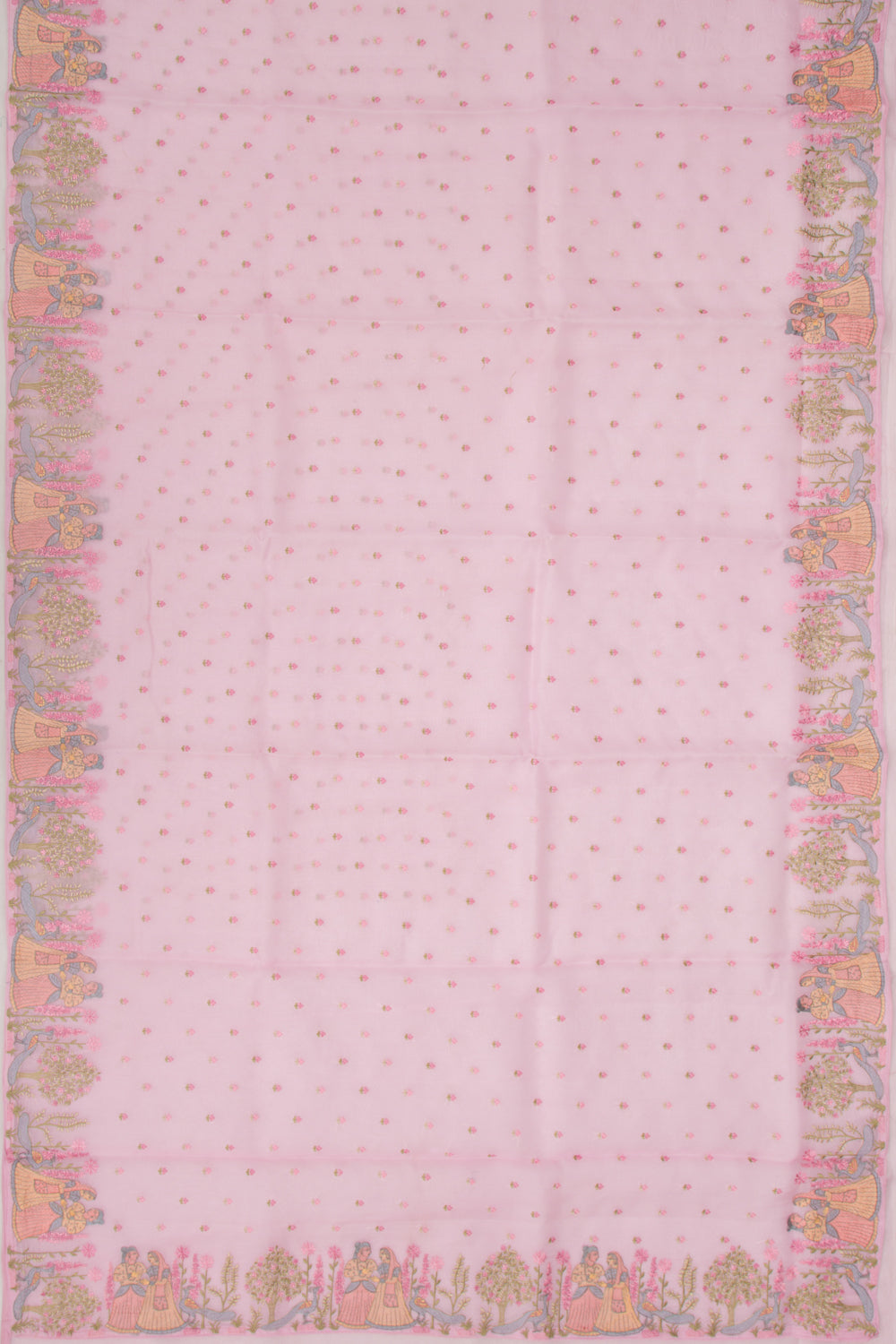 Organza Embroidery Butta Pink Saree