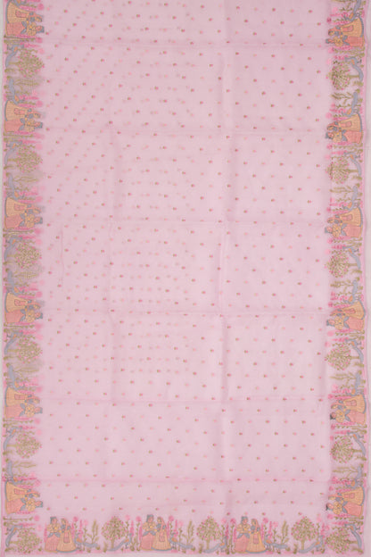 Organza Embroidery Butta Pink Saree