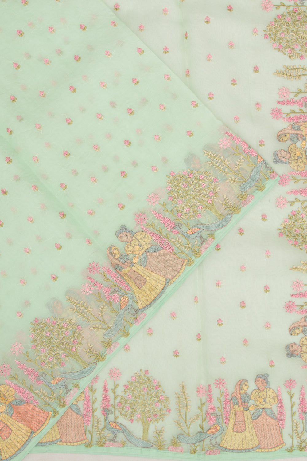 Organza Embroidery Butta Green Saree