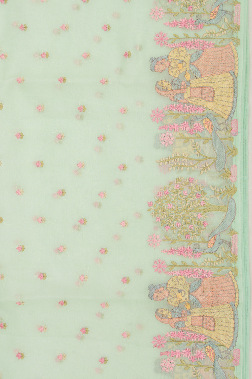 Organza Embroidery Butta Green Saree