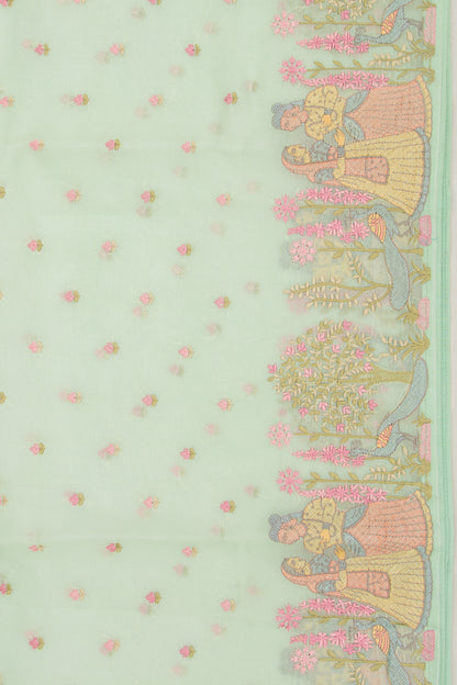 Organza Embroidery Butta Green Saree