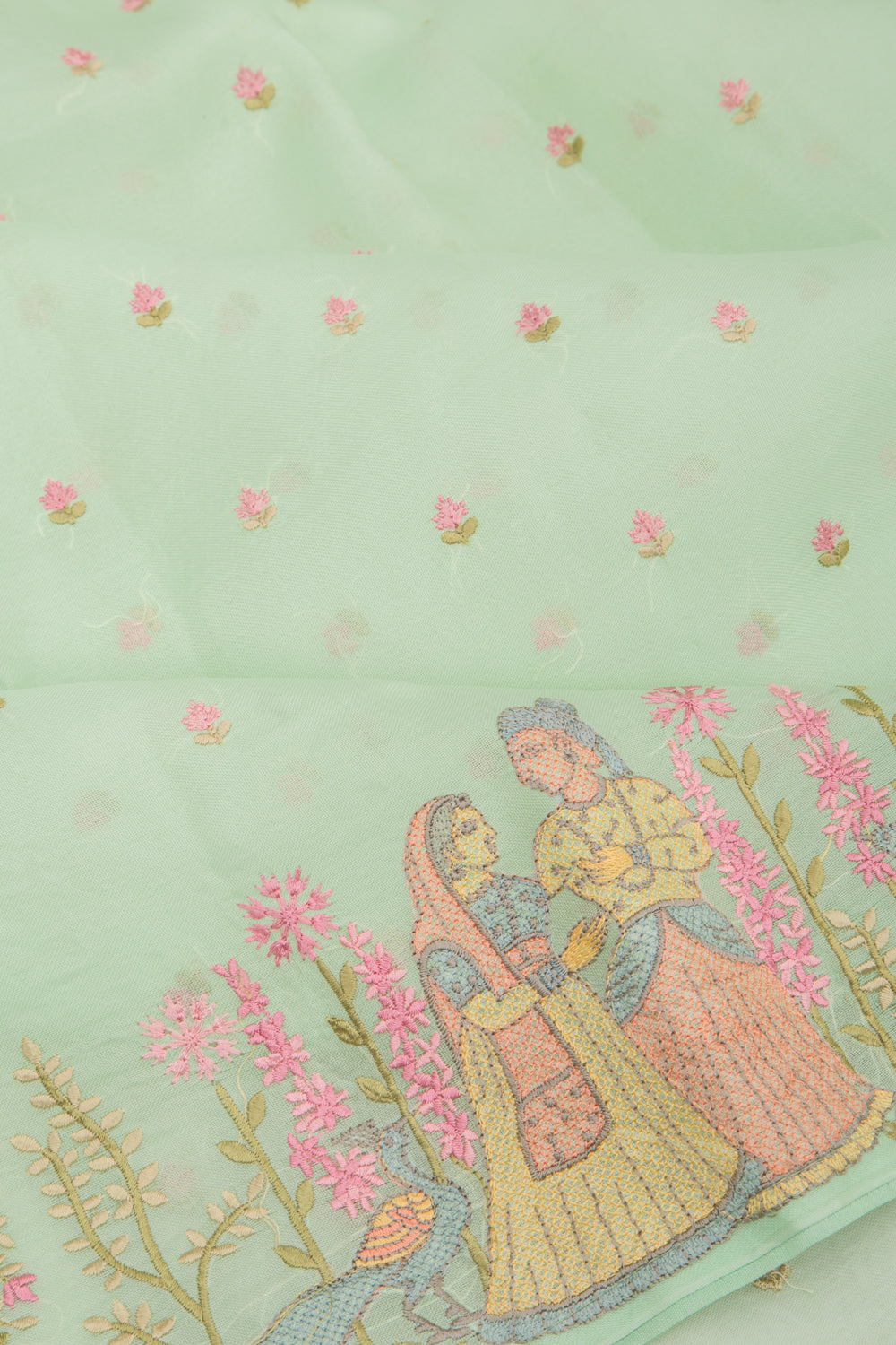Organza Embroidery Butta Green Saree