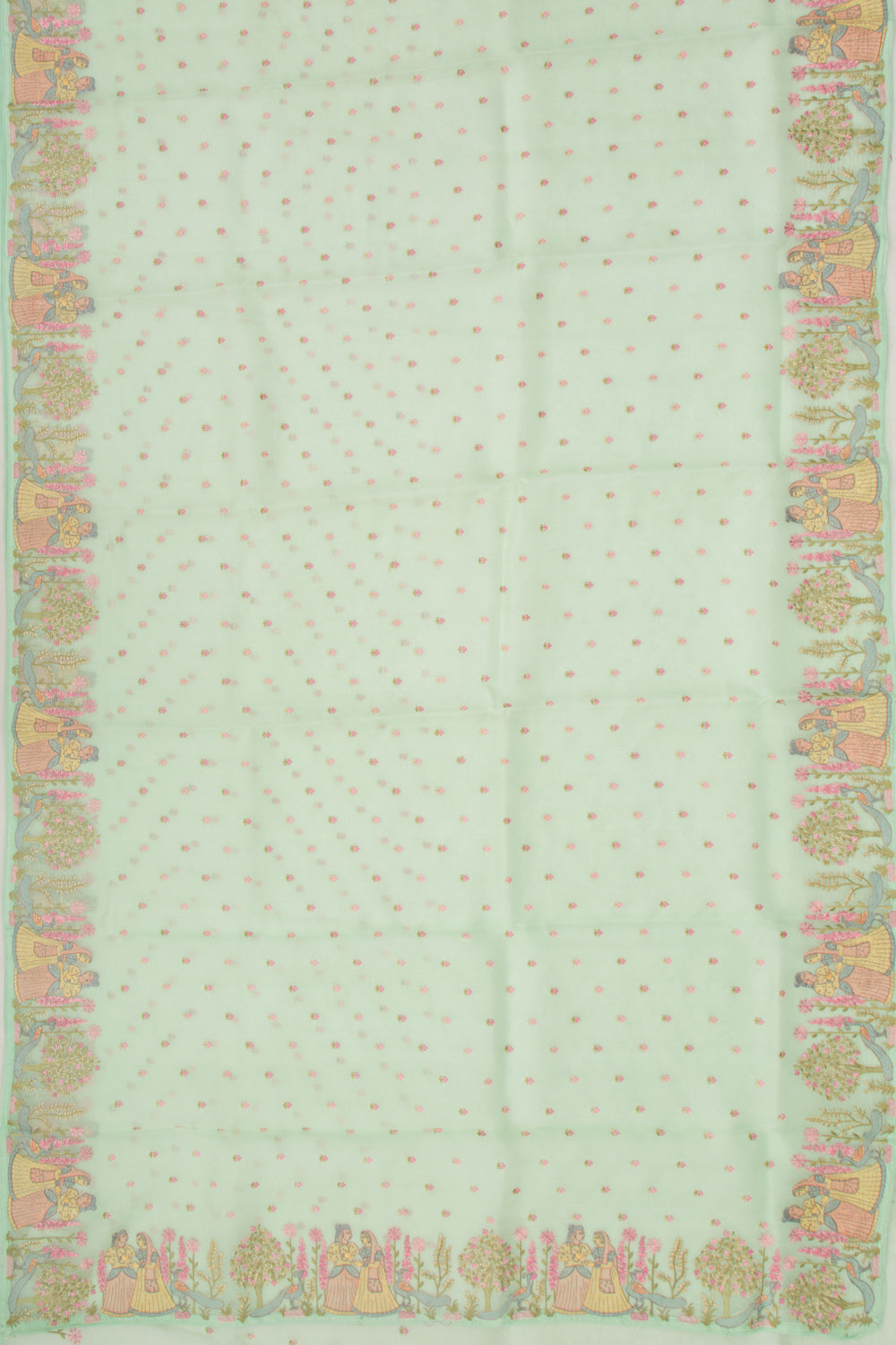 Organza Embroidery Butta Green Saree