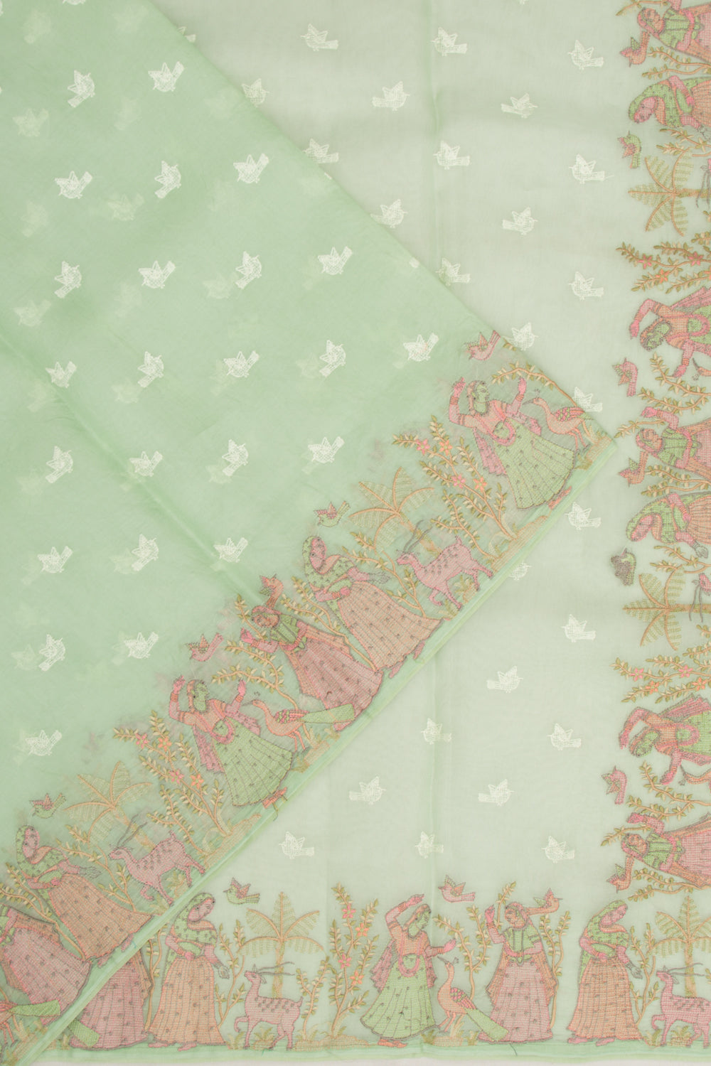 Organza Embroidery Butta Green Saree