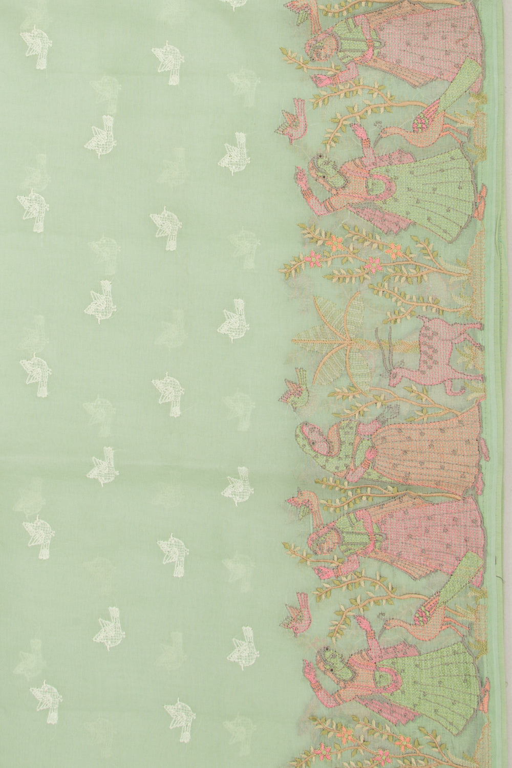 Organza Embroidery Butta Green Saree