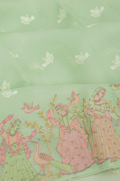 Organza Embroidery Butta Green Saree