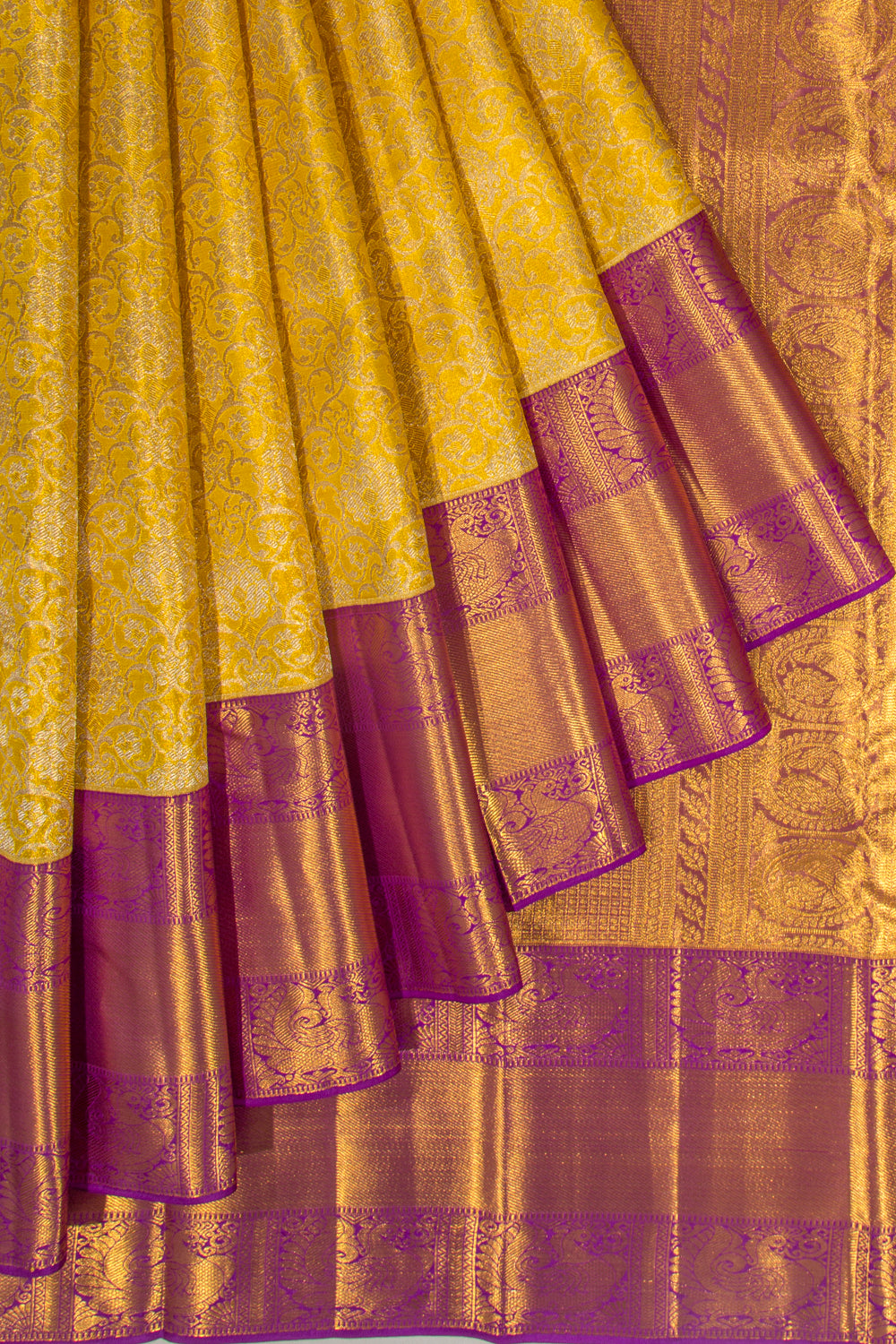 Taranga Kanchi Silk Tissue Brocade Yellow Saree