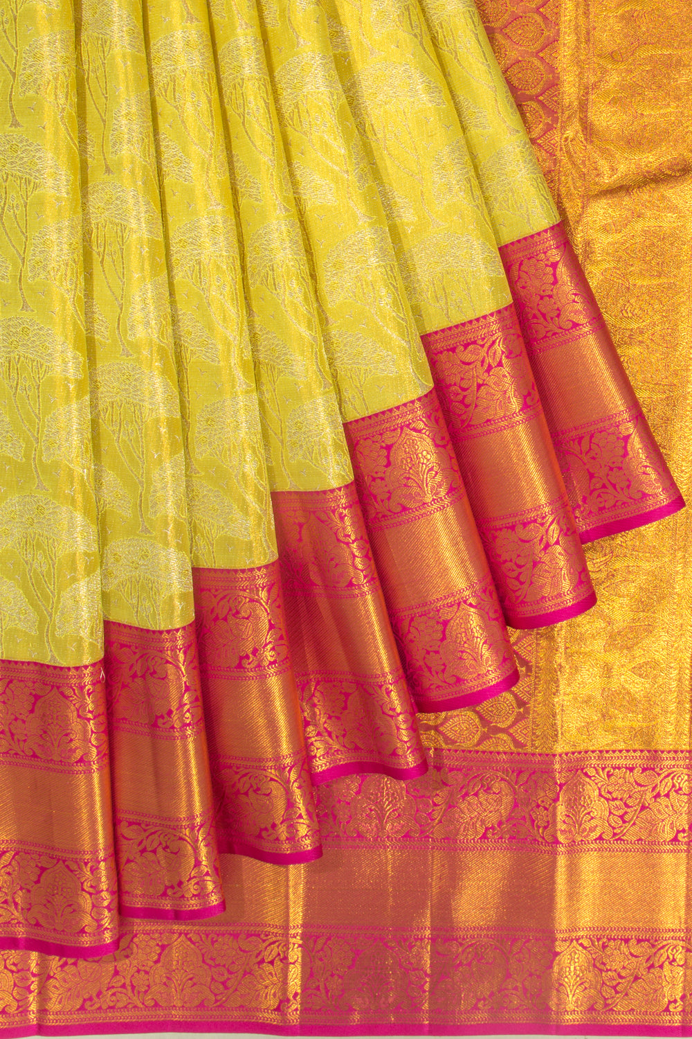 Taranga Kanchi Silk Tissue Jaal Lemon Yellow Saree