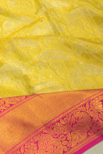 Taranga Kanchi Silk Tissue Jaal Lemon Yellow Saree