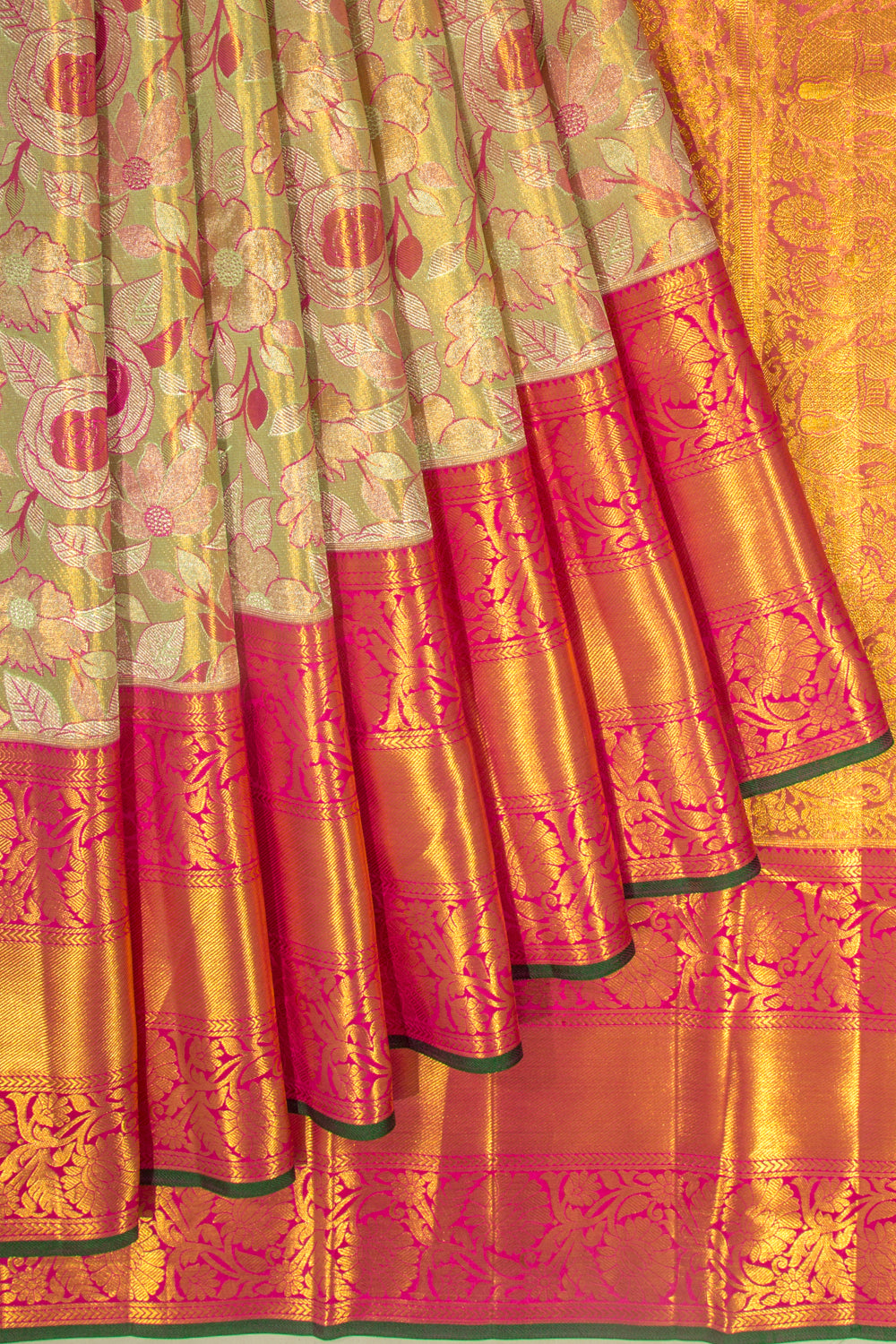 Taranga Kanchi Silk Tissue Jaal Green Saree