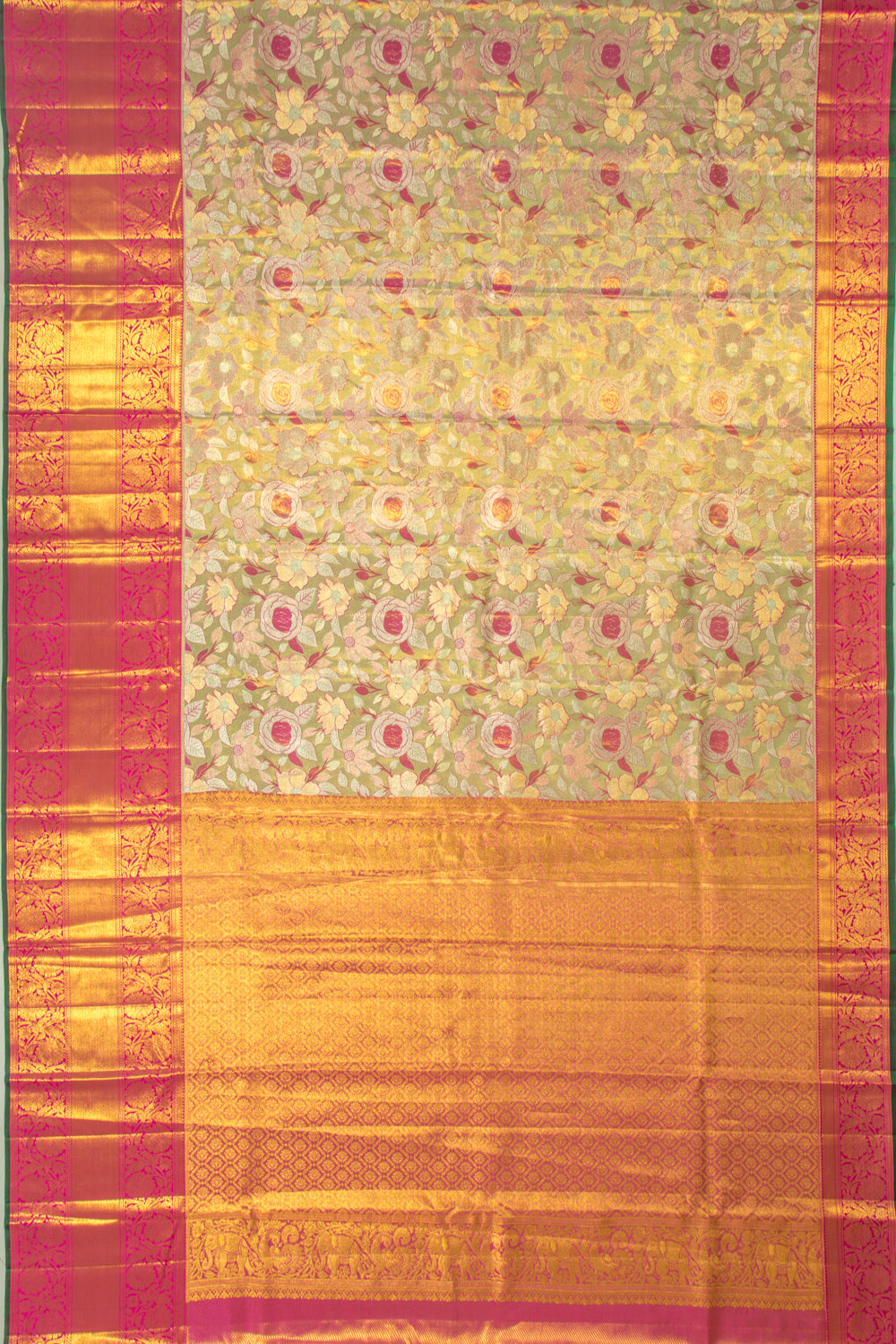 Taranga Kanchi Silk Tissue Jaal Green Saree
