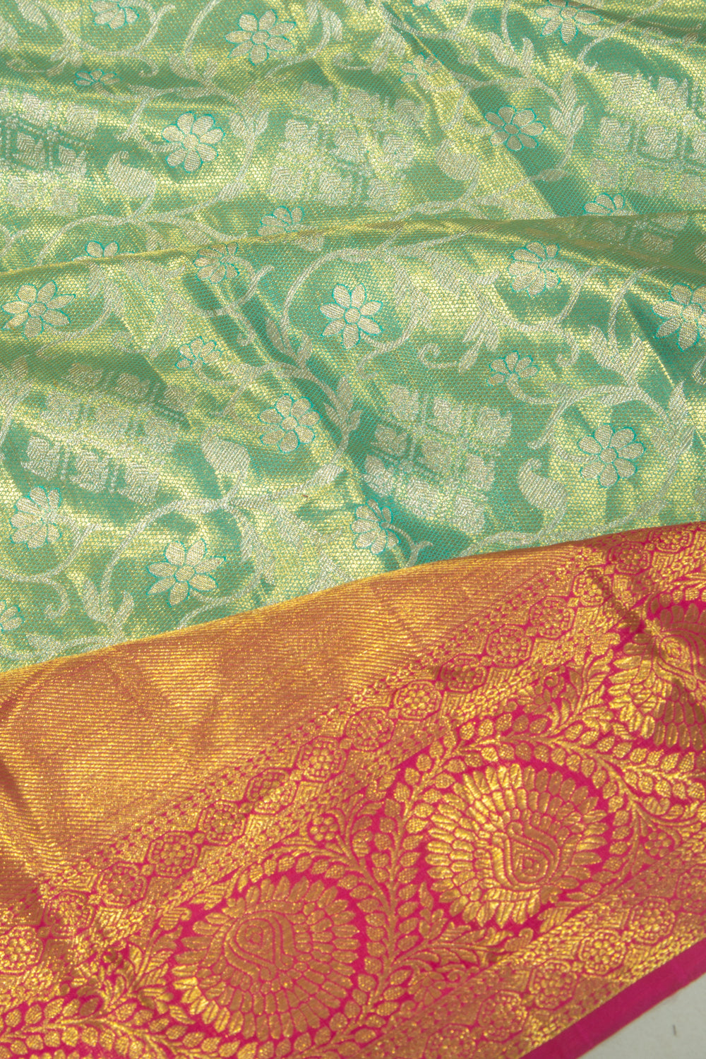 Taranga Kanchi Silk Tissue Jaal Sea Green Saree