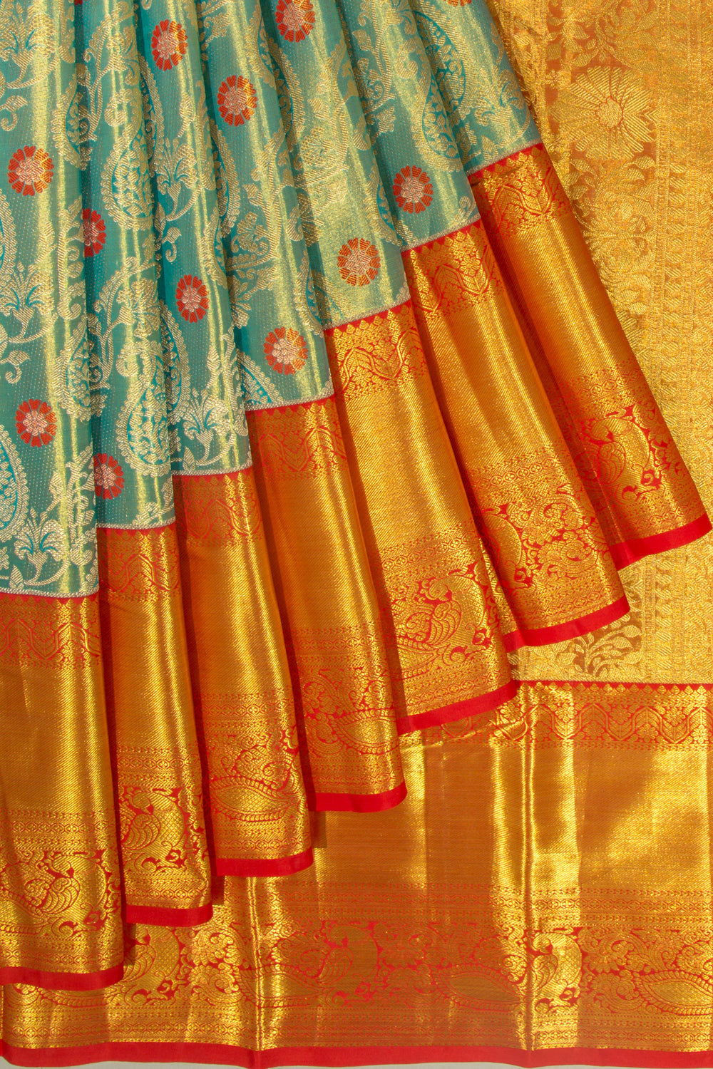 Taranga Kanchi Silk Tissue Jaal Sky Blue Saree