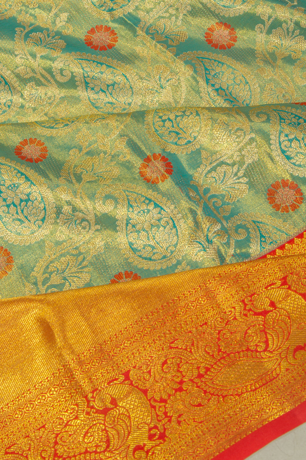 Taranga Kanchi Silk Tissue Jaal Sky Blue Saree