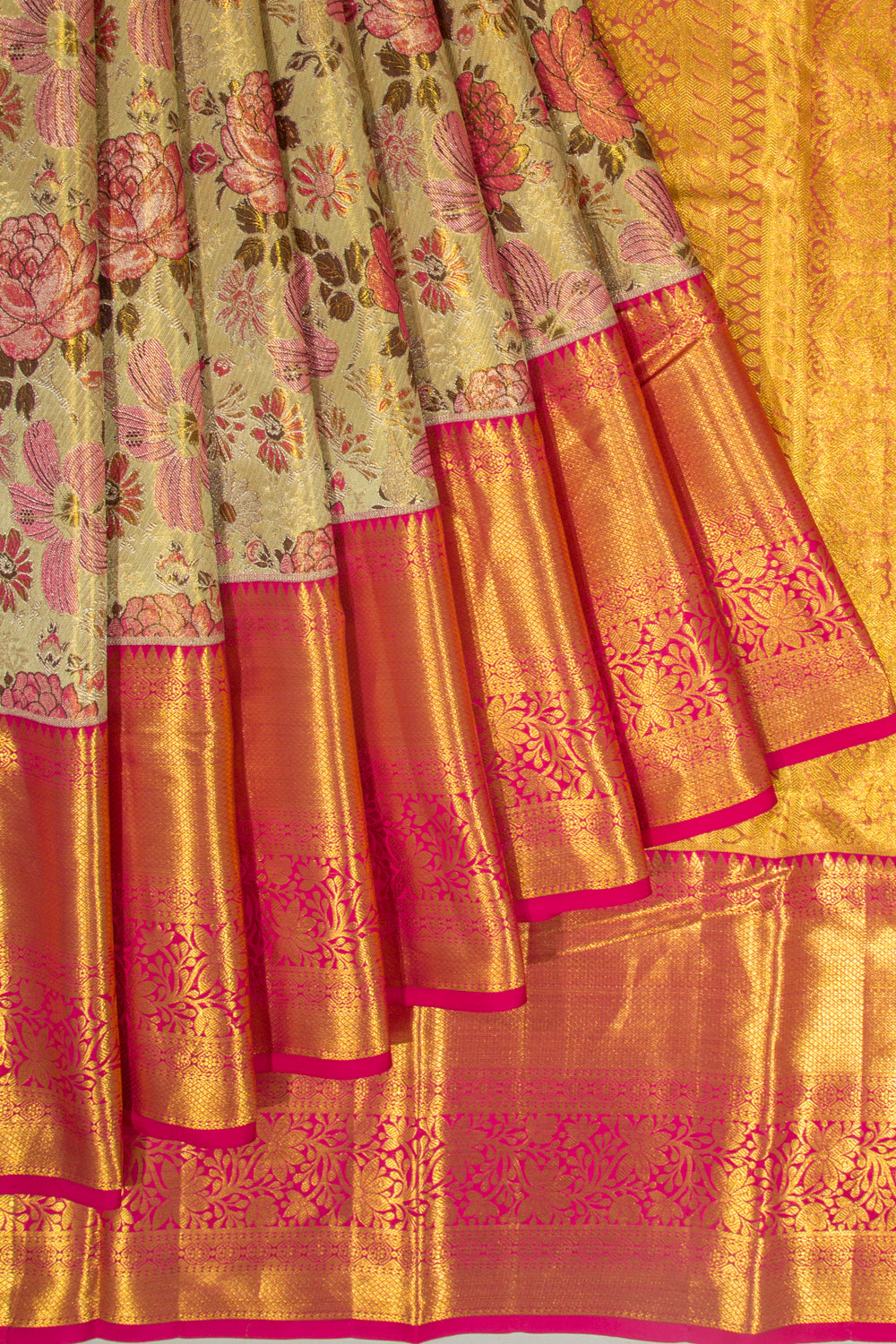 Taranga Kanchi Silk Tissue Brocade Green Saree