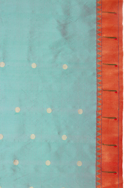 Paithani Silk Butta Cyan Blue Saree With Muniya Border