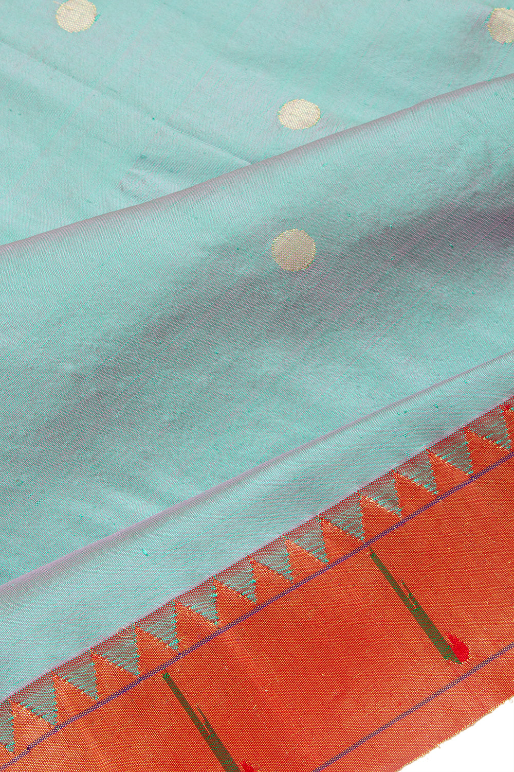 Paithani Silk Butta Cyan Blue Saree With Muniya Border