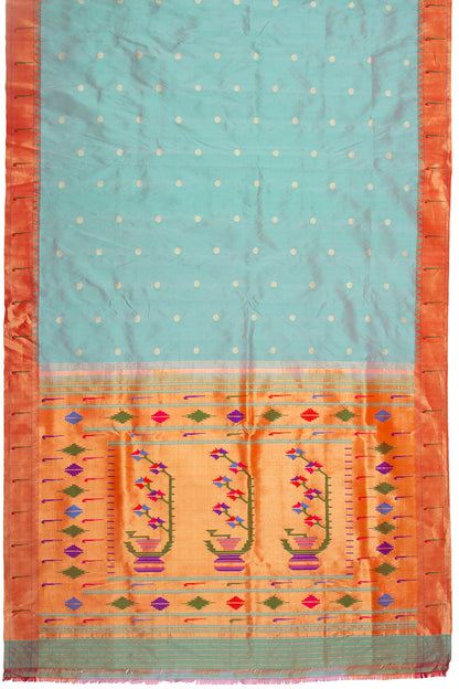 Paithani Silk Butta Cyan Blue Saree With Muniya Border