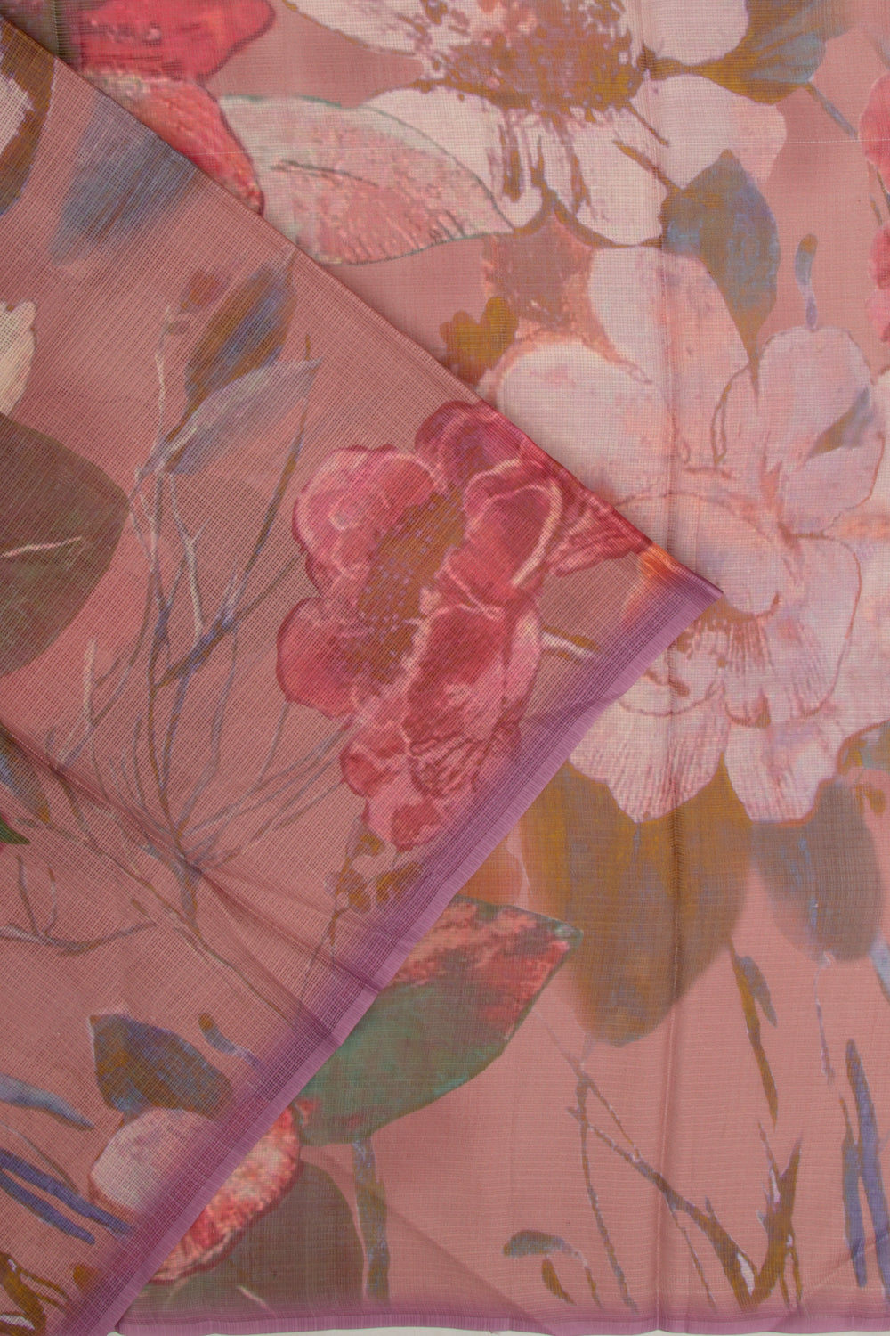 Kota Soft Silk Floral Printed Peach Saree