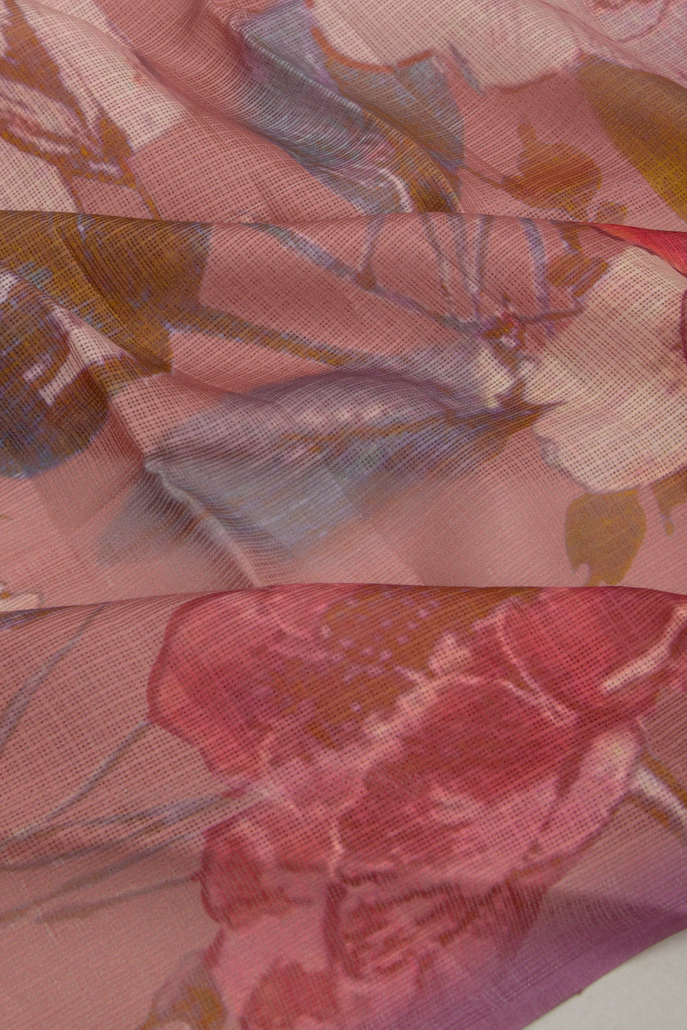 Kota Soft Silk Floral Printed Peach Saree