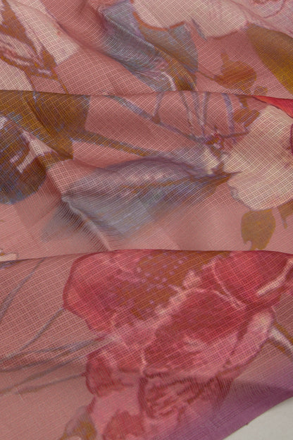 Kota Soft Silk Floral Printed Peach Saree