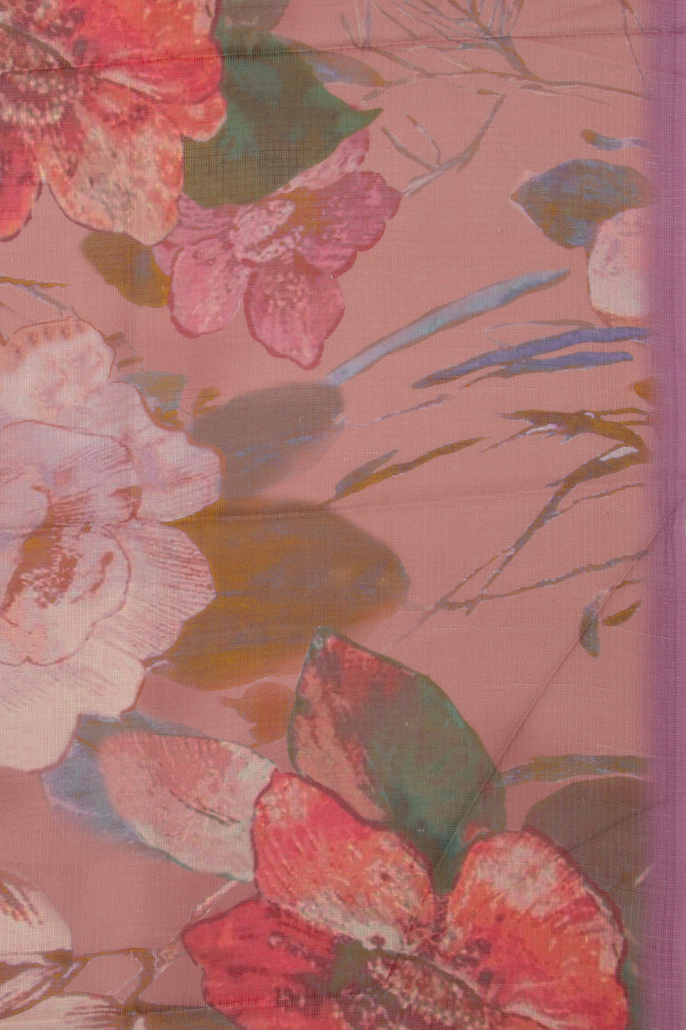 Kota Soft Silk Floral Printed Peach Saree