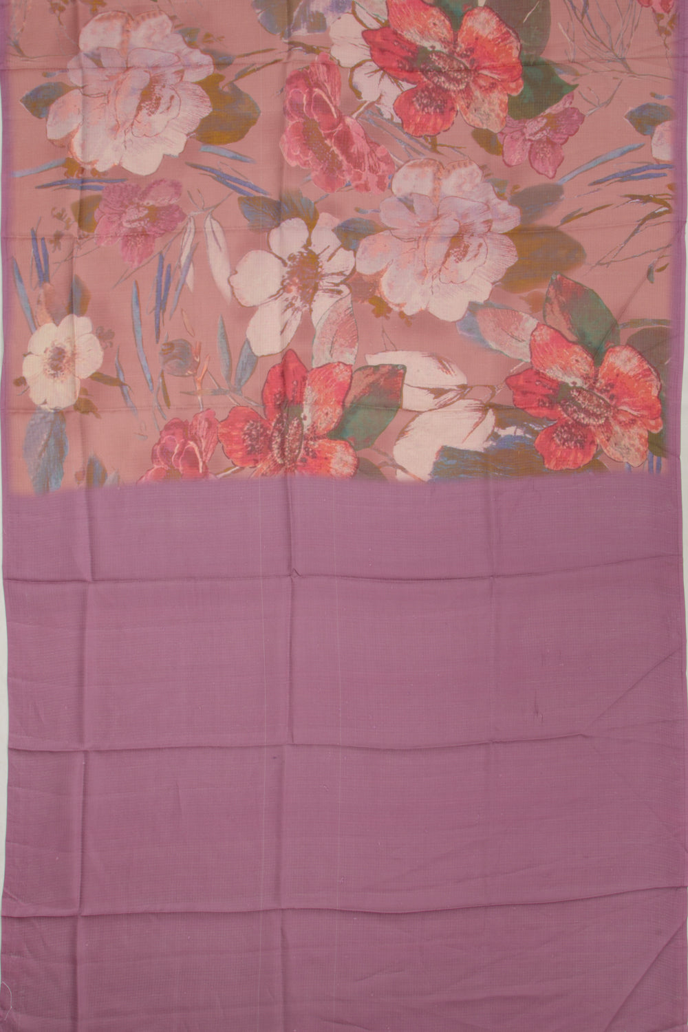 Kota Soft Silk Floral Printed Peach Saree
