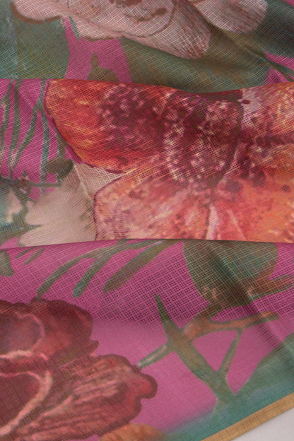 Kota Soft Silk Floral Printed Pink Saree