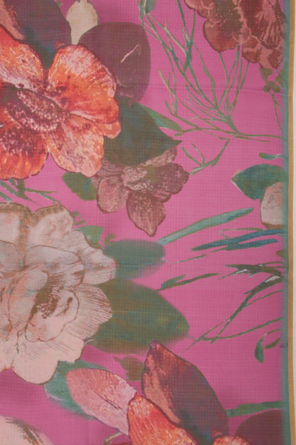 Kota Soft Silk Floral Printed Pink Saree