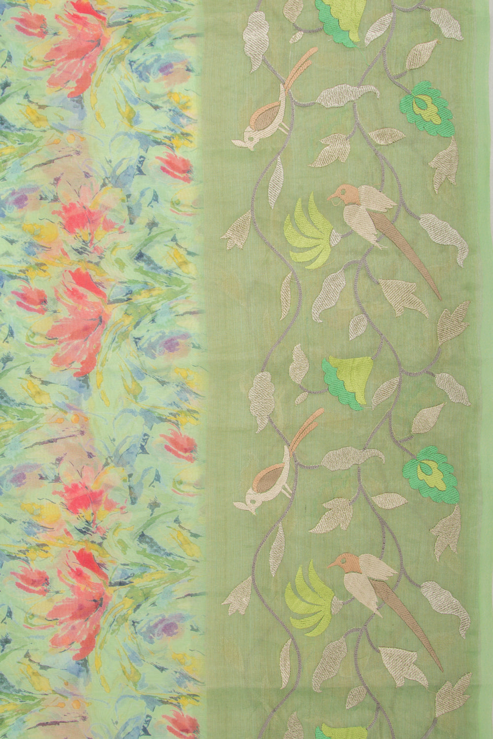 Organza Floral Printed Green Saree