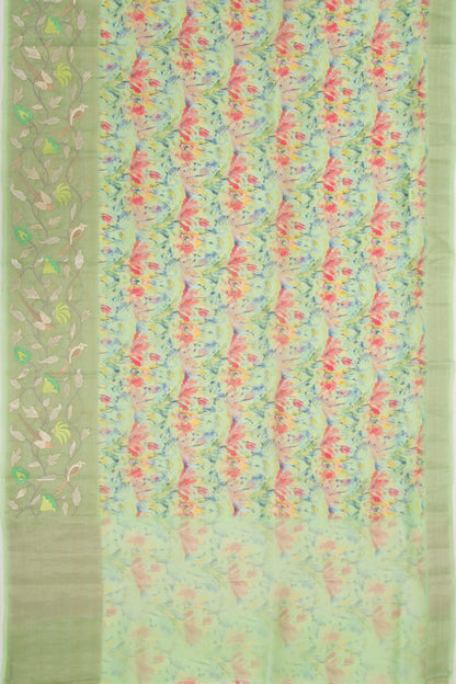 Organza Floral Printed Green Saree