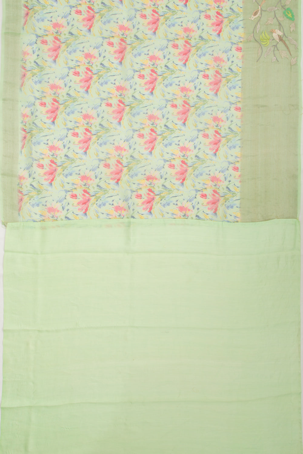 Organza Floral Printed Green Saree