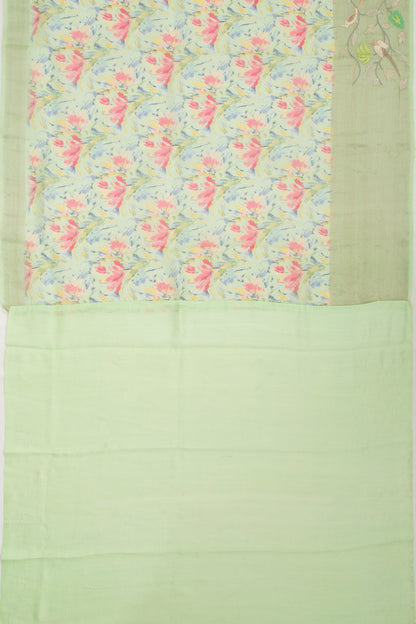 Organza Floral Printed Green Saree