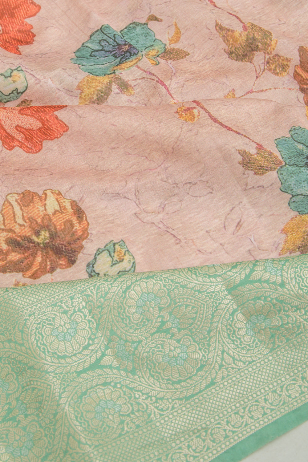 Chiniya Silk Floral Printed Pink Saree