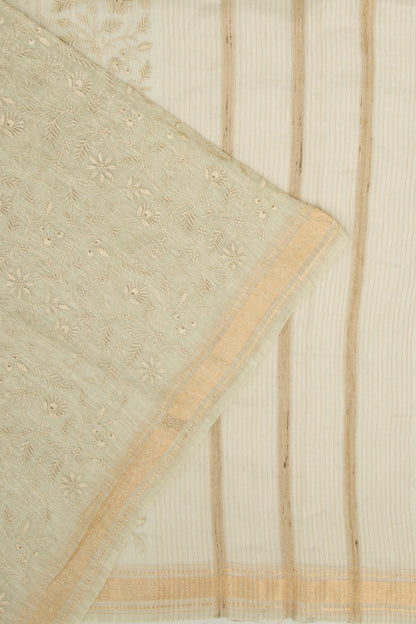 Linen Embroidery Green Saree