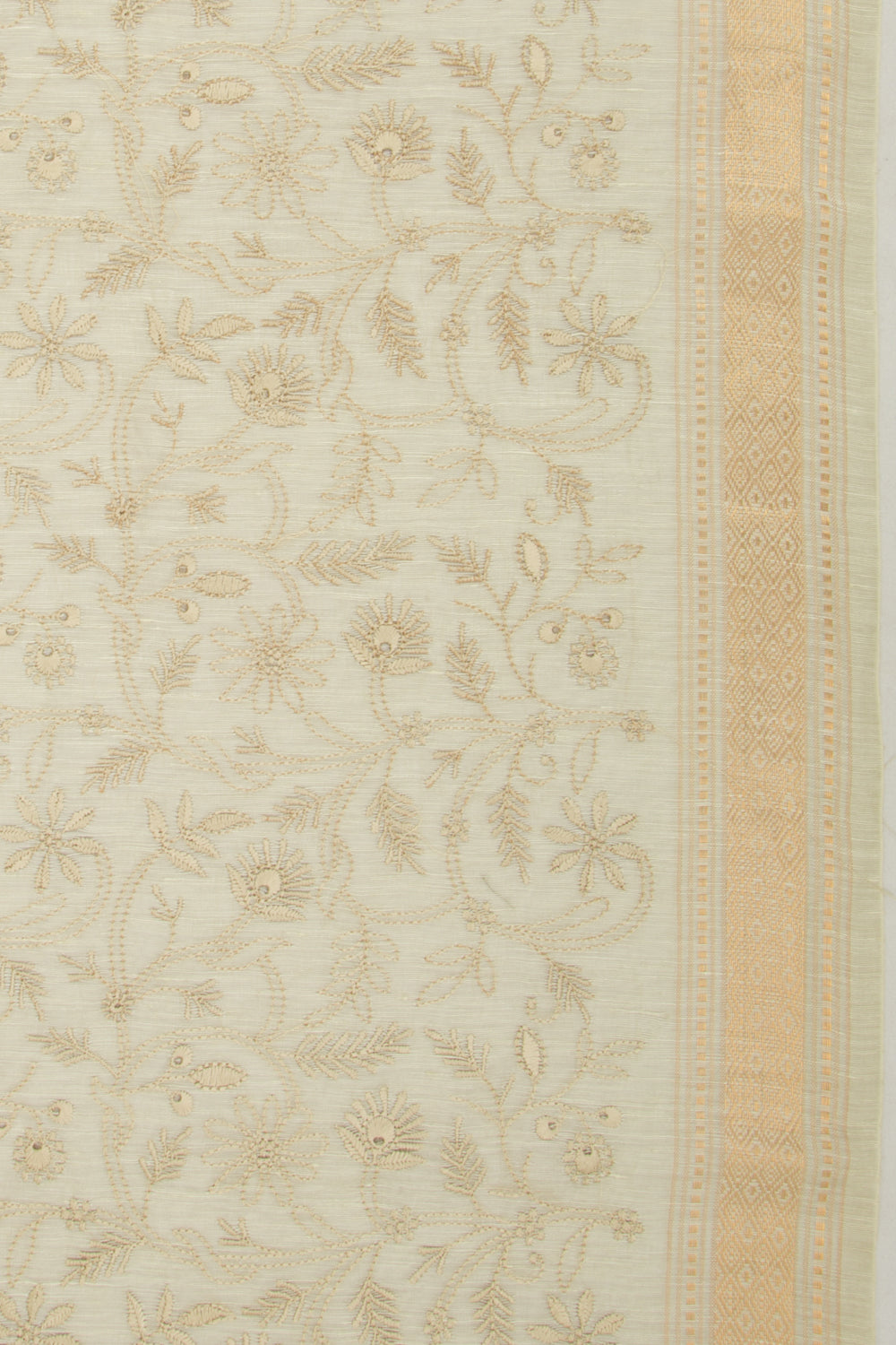 Linen Embroidery Green Saree