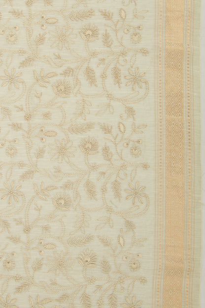 Linen Embroidery Green Saree