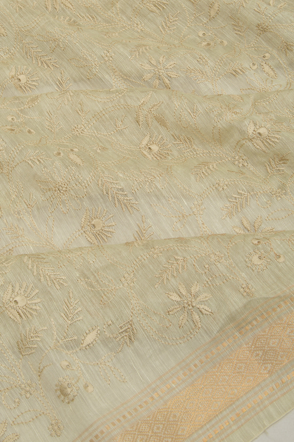Linen Embroidery Green Saree