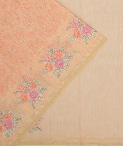 Linen Embroidery Pastel Orange Saree