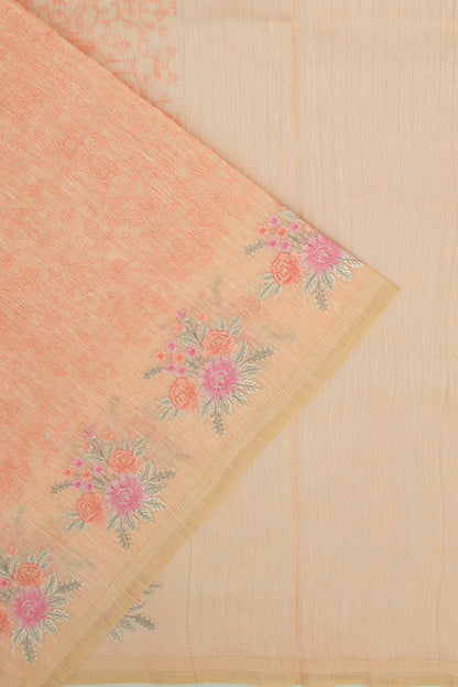 Linen Embroidery Pastel Orange Saree