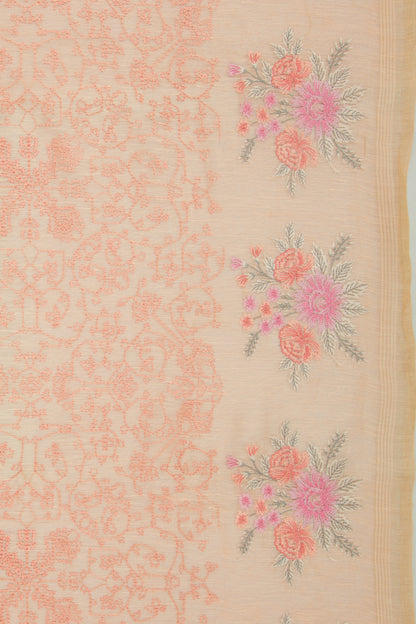Linen Embroidery Pastel Orange Saree
