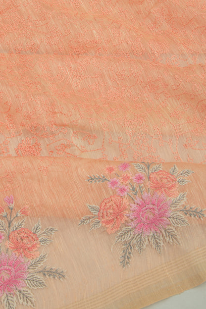 Linen Embroidery Pastel Orange Saree