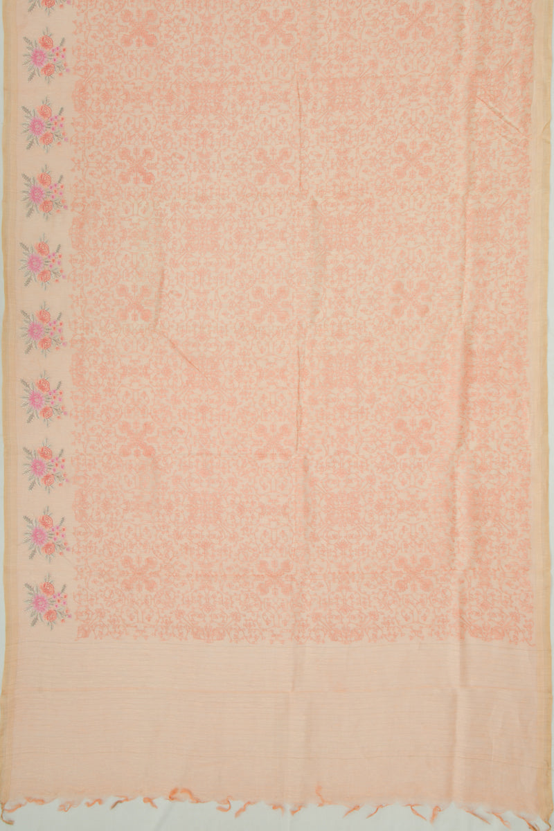 Linen Embroidery Pastel Orange Saree