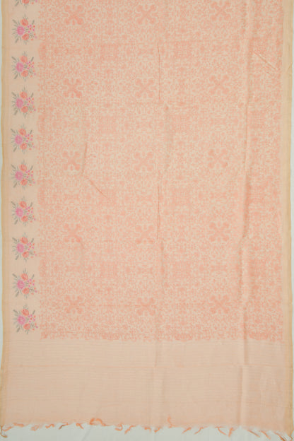 Linen Embroidery Pastel Orange Saree
