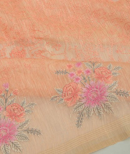 Linen Embroidery Pastel Orange Saree