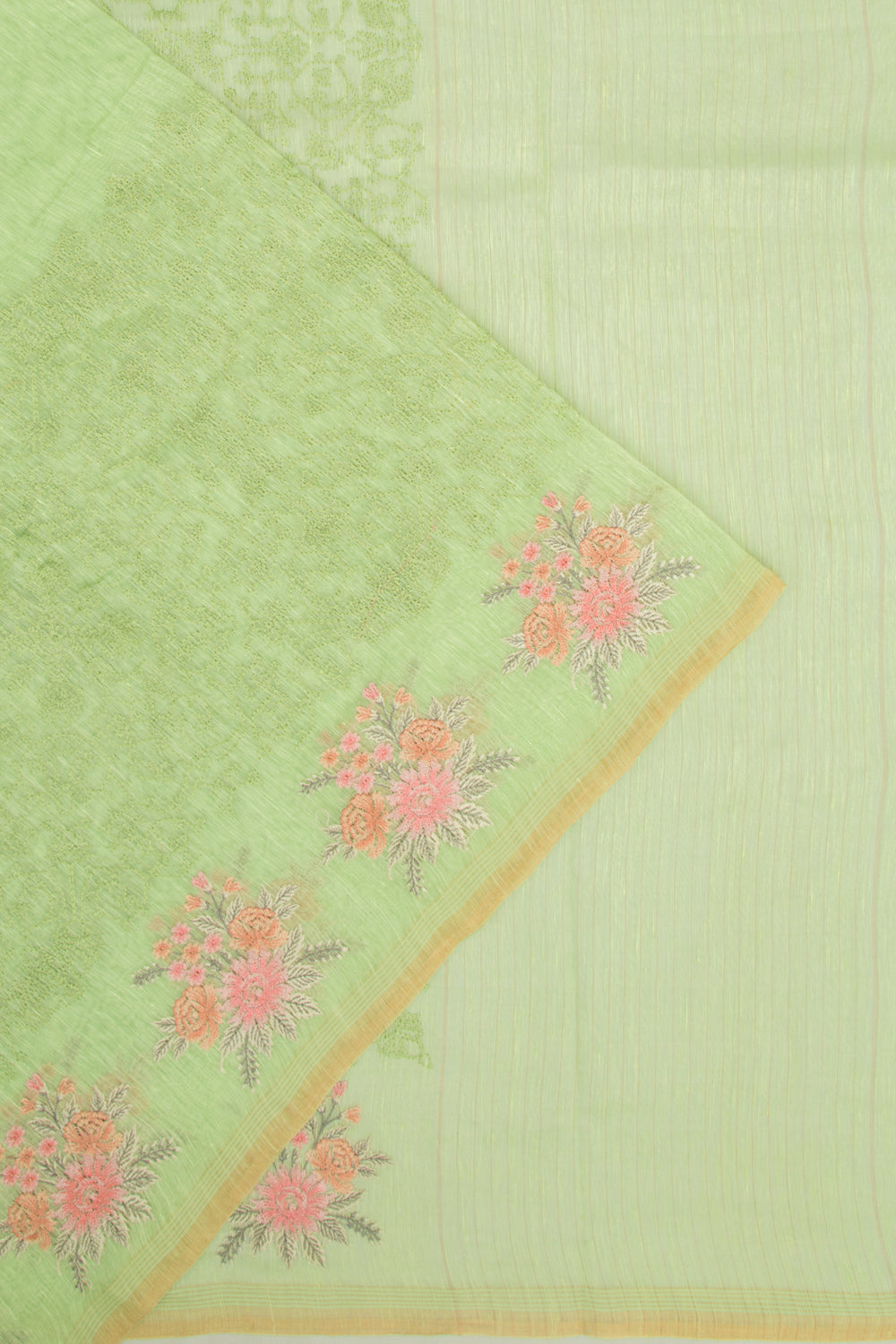 Linen Embroidery Green Saree