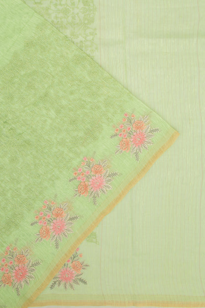 Linen Embroidery Green Saree